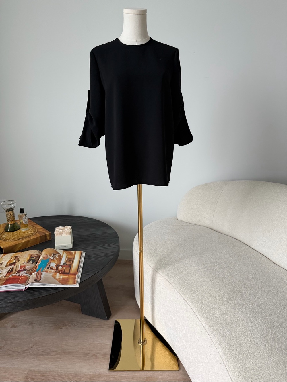 Versace Black Relaxed Blouse Gold Medusa Button Sleeves IT 38